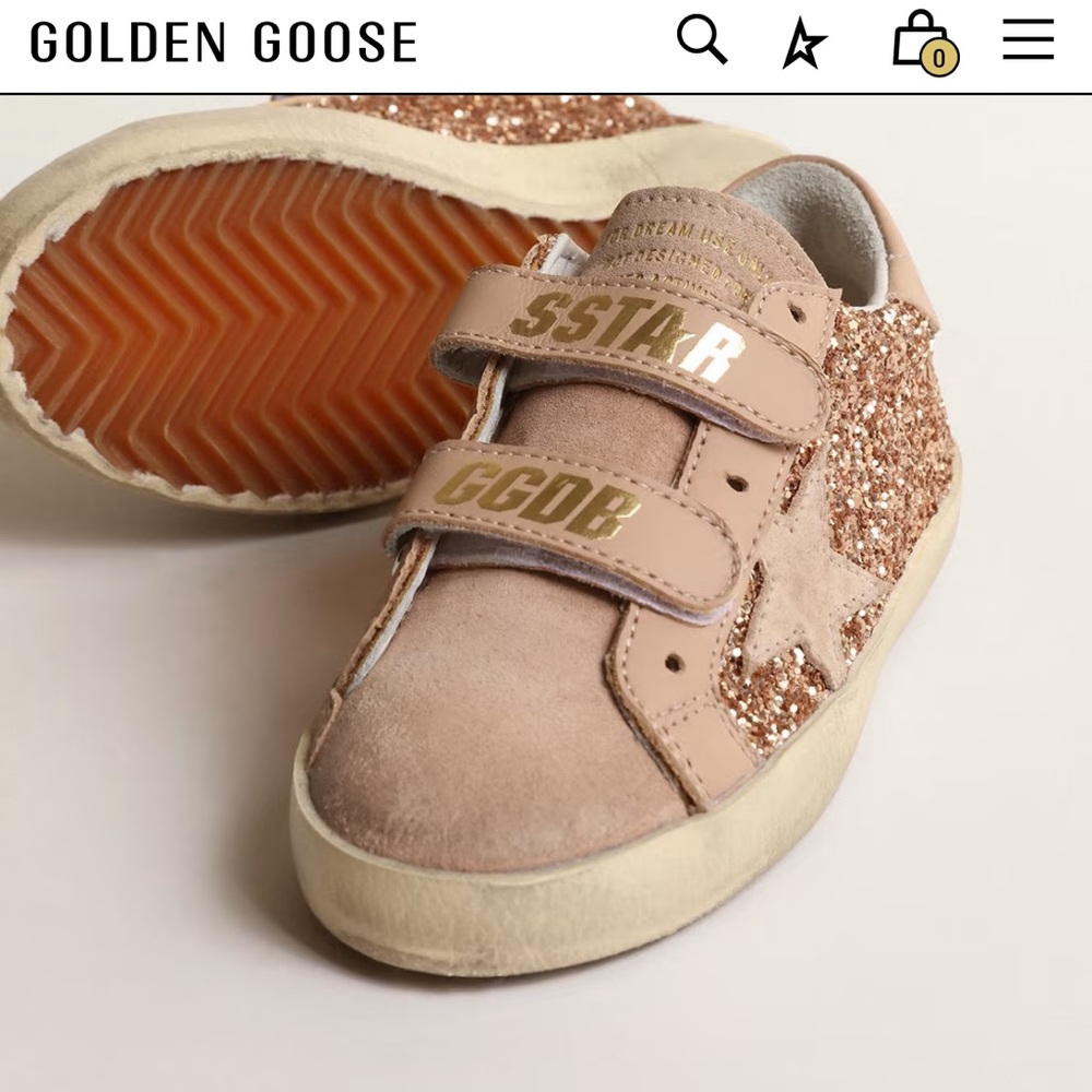 GOLDEN GOOSE- Old School Young in peach-pink glitter with pink suede star